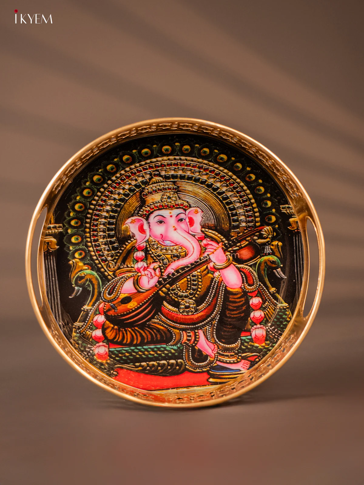 Metal Digital tray - Ganesha Black with yellow- 8 Inches -KH05143