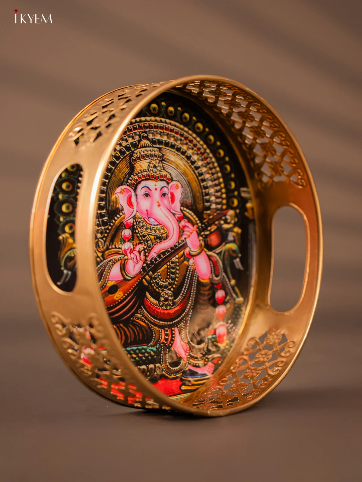 Metal Digital tray - Ganesha Black with yellow- 8 Inches -KH05143 - Image 2