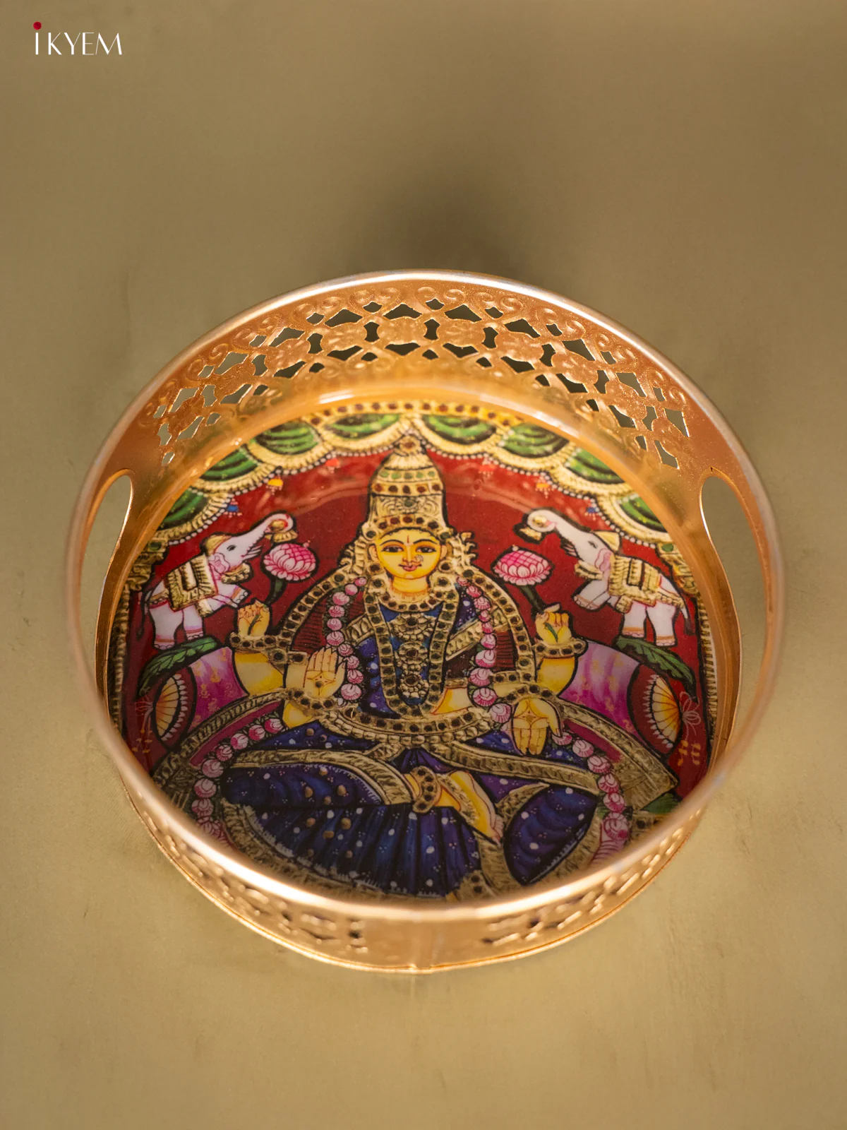 Metal Digital tray - Lakshmi with Lotus Blue - 6 Inches - KH05152