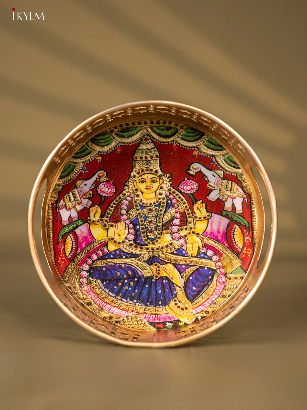 Metal Digital tray - Lakshmi with Lotus Blue - 6 Inches - KH05152 - Image 2