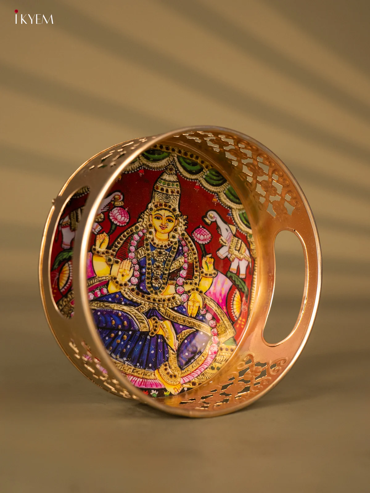 Metal Digital tray - Lakshmi with Lotus Blue - 6 Inches - KH05152 - Image 3
