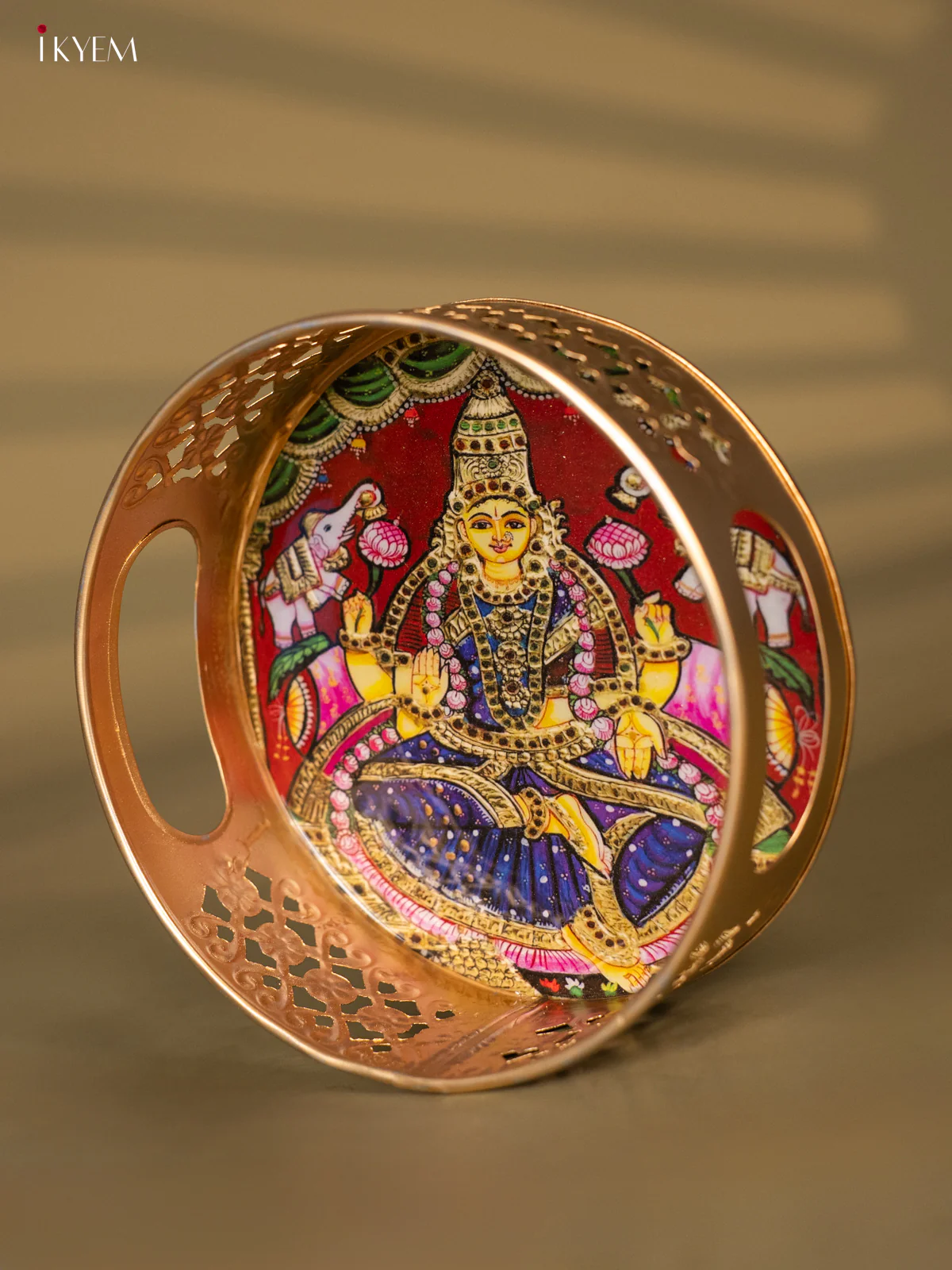 Metal Digital tray - Lakshmi with Lotus Blue - 6 Inches - KH05152 - Image 4
