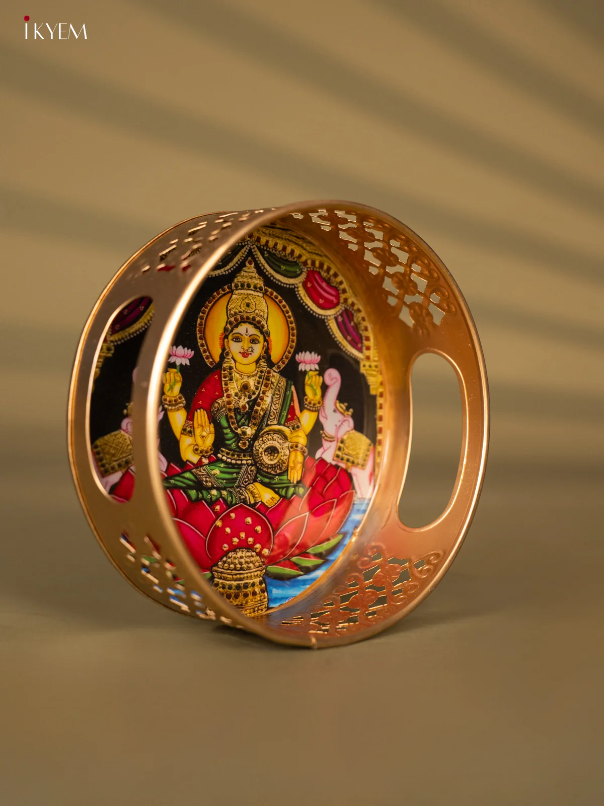 Metal Digital tray - Lakshmi with Lotus Black - 6 Inches - KH05156 - Image 2