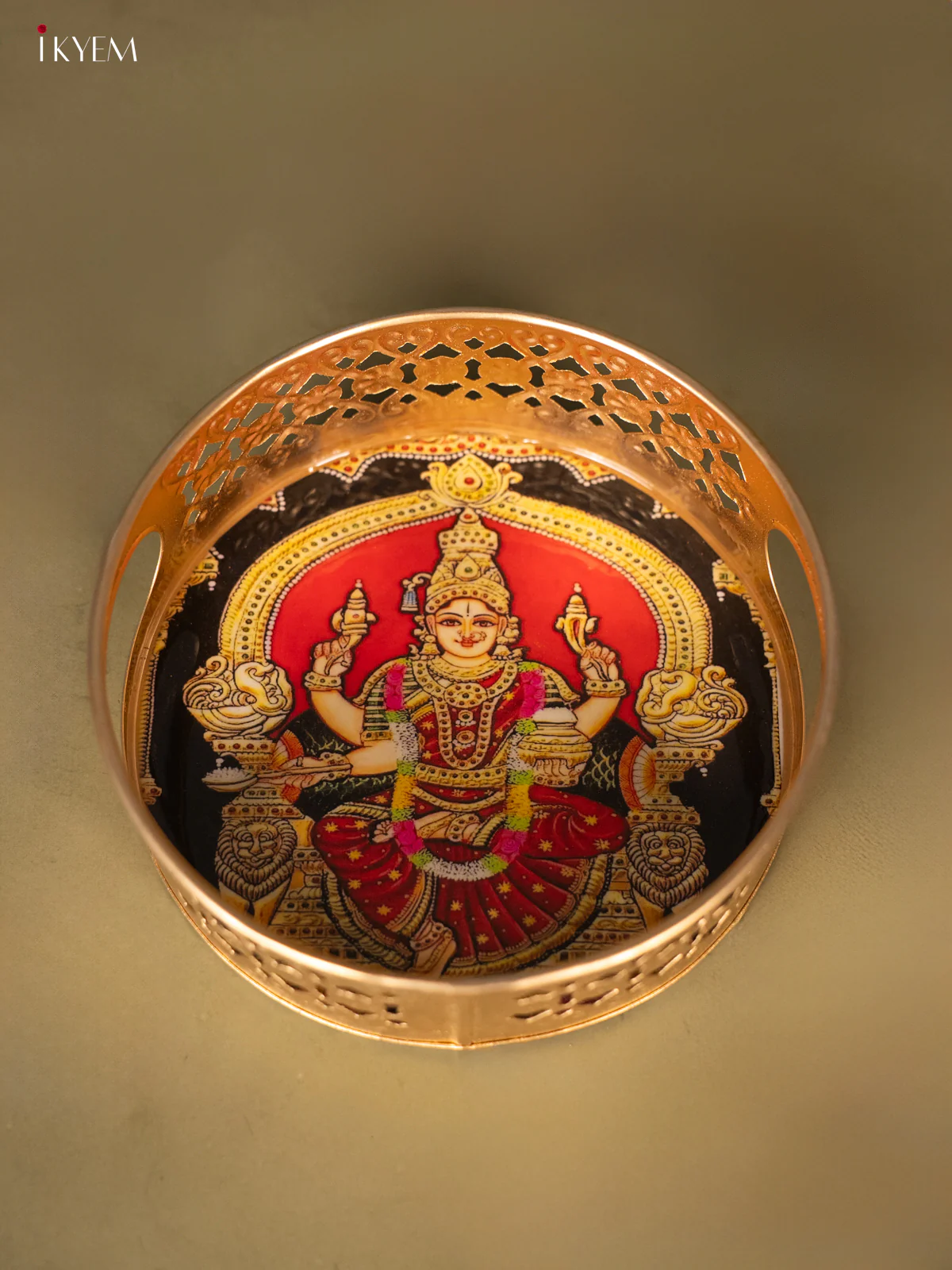 Metal Digital tray - Lakshmi with Lotus Red - 6 Inches - KH05158 - Image 4