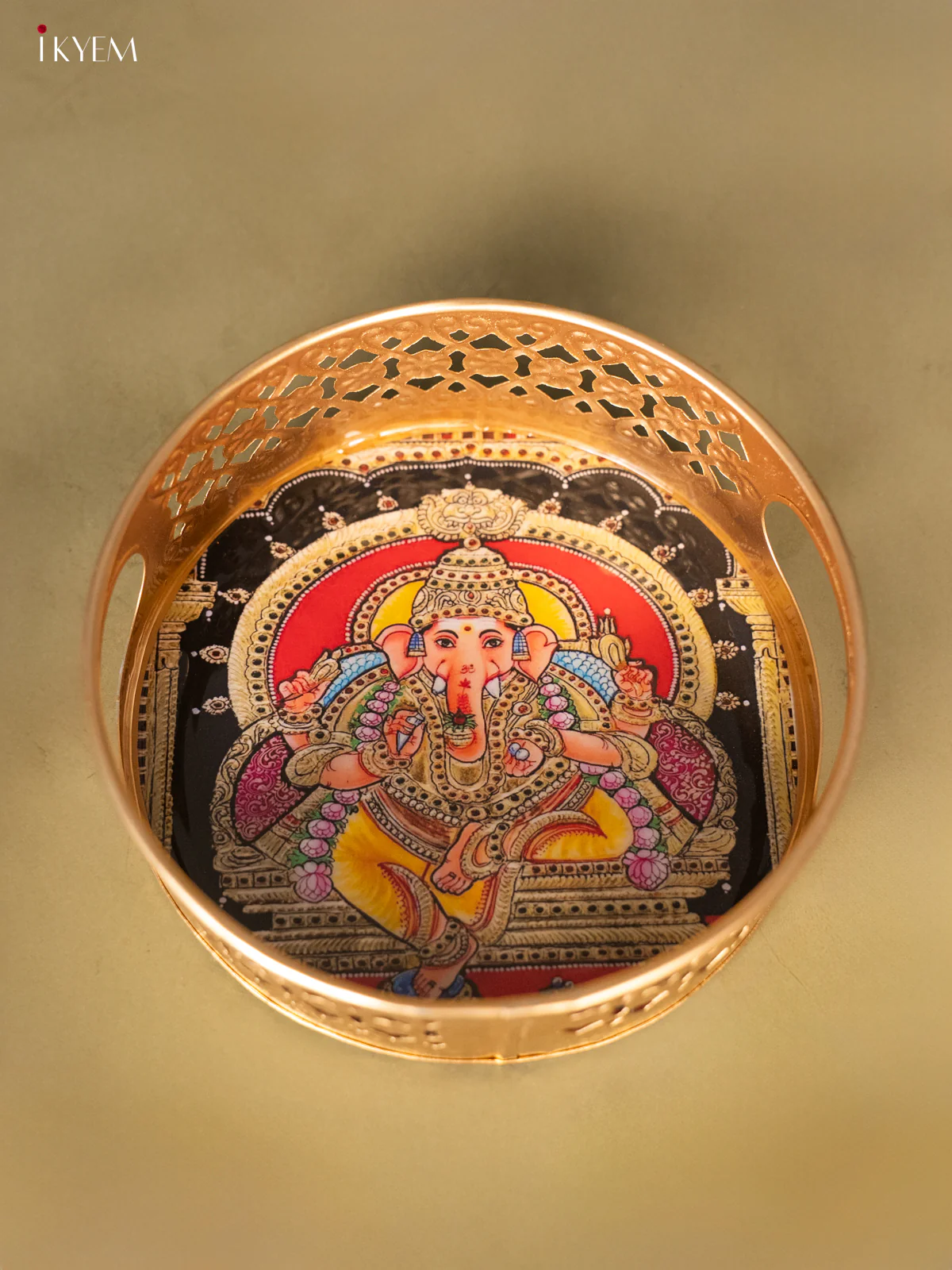 Metal Digital tray - Ganesha Yellow with Red- 6 Inches - KH05162 - Image 4