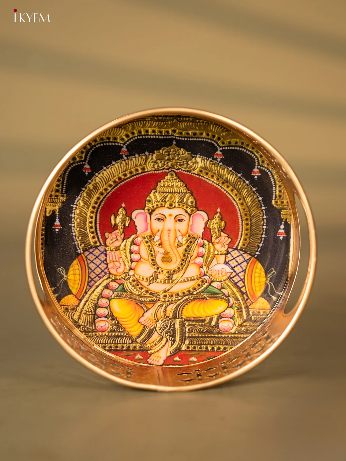 Metal Digital Tray- Ganesha Red With Gold - 6 Inches - KH05163
