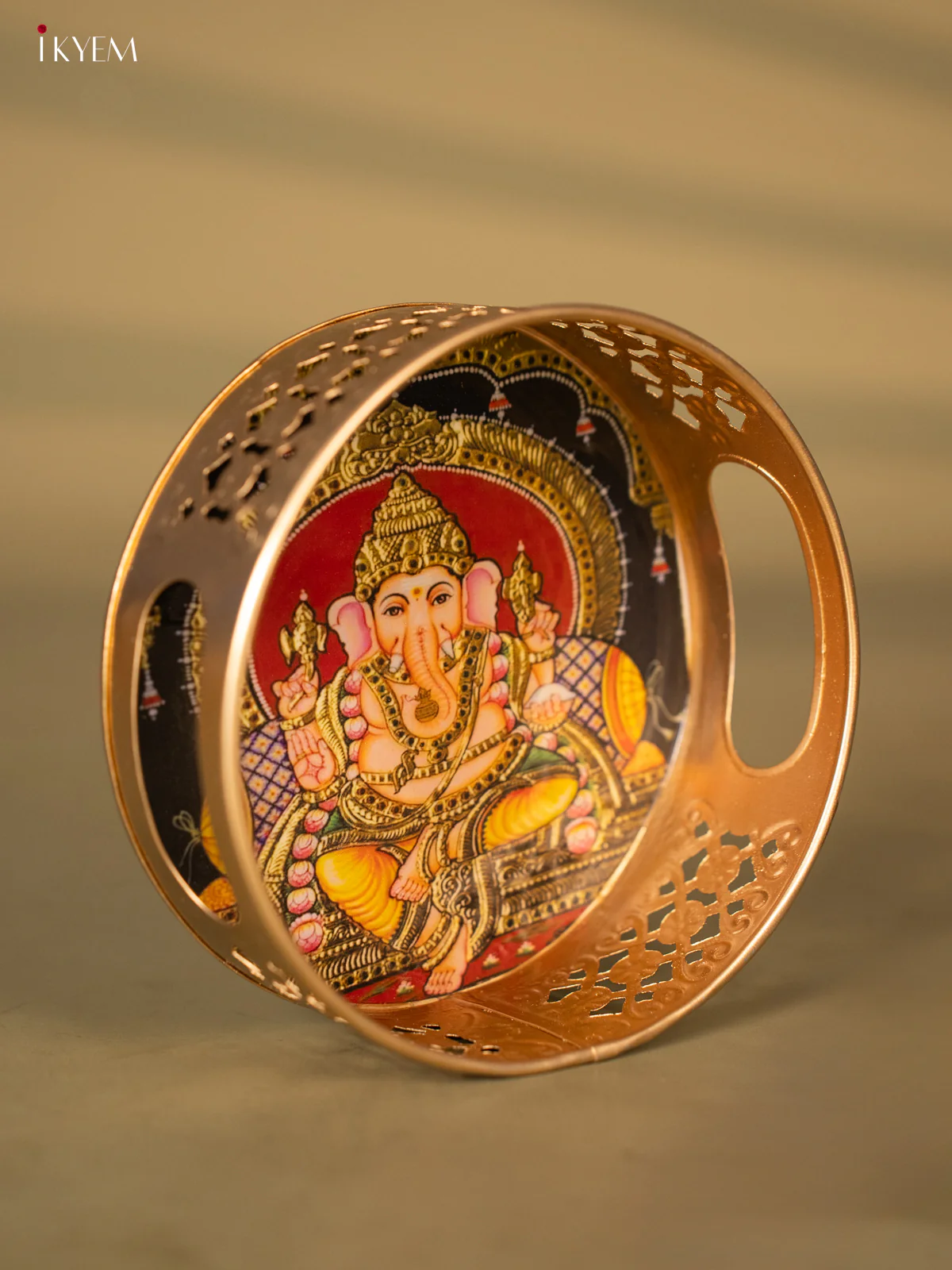 Metal Digital Tray- Ganesha Red With Gold - 6 Inches - KH05163 - Image 2