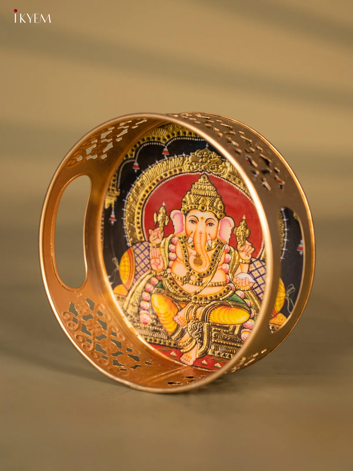 Metal Digital Tray- Ganesha Red With Gold - 6 Inches - KH05163 - Image 3