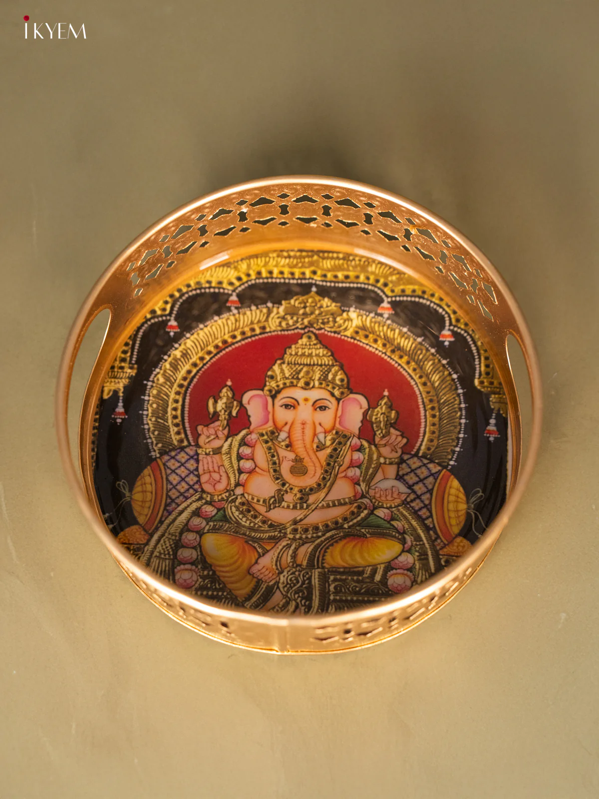 Metal Digital Tray- Ganesha Red With Gold - 6 Inches - KH05163 - Image 4