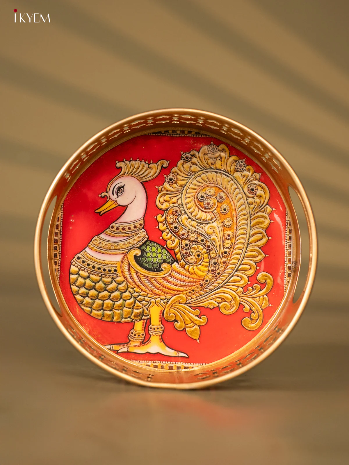 Metal Digital Tray- Annapakshi Red With Green - 6 Inches - KH05170