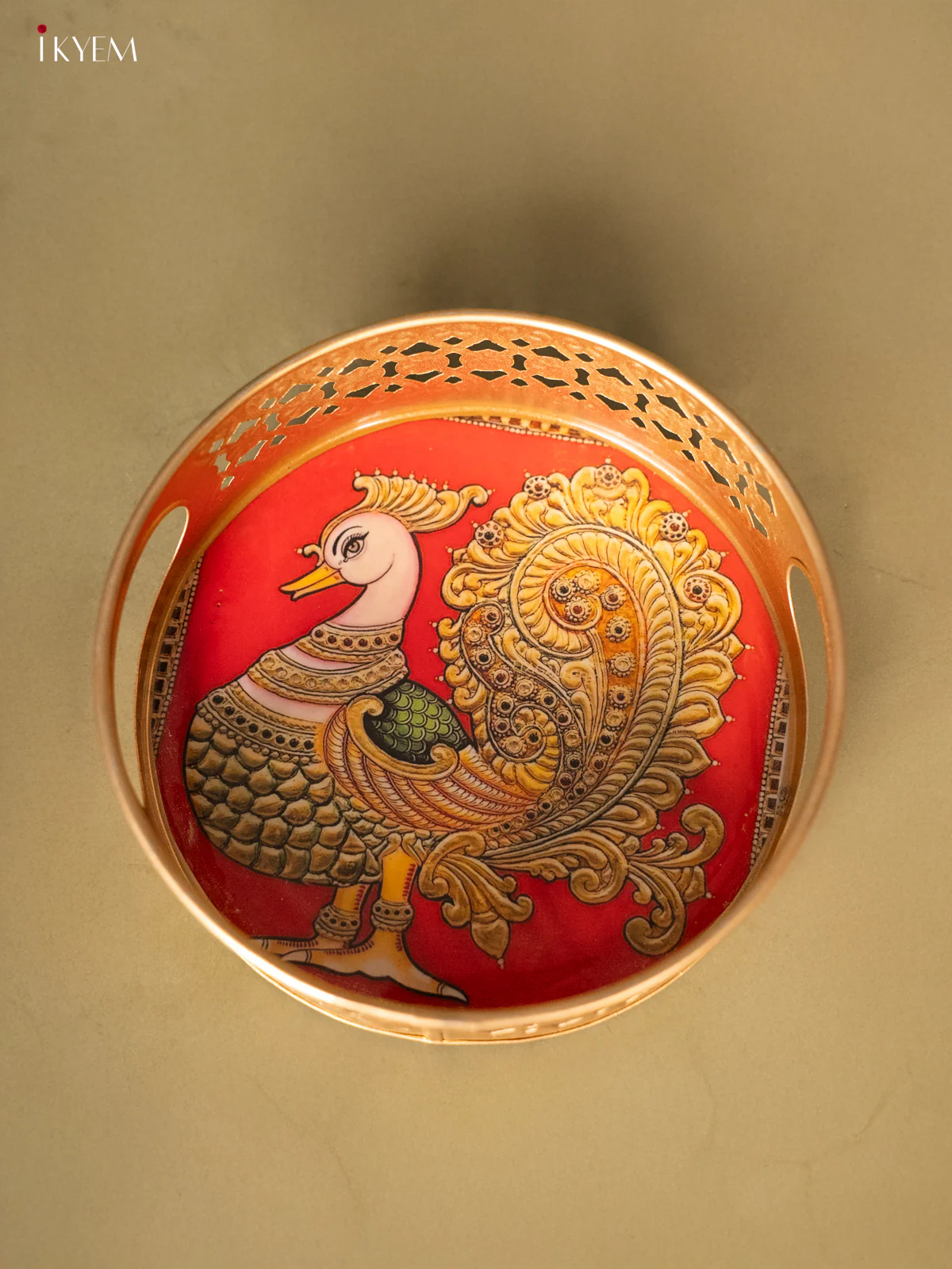 Metal Digital Tray- Annapakshi Red With Green - 6 Inches - KH05170 - Image 4