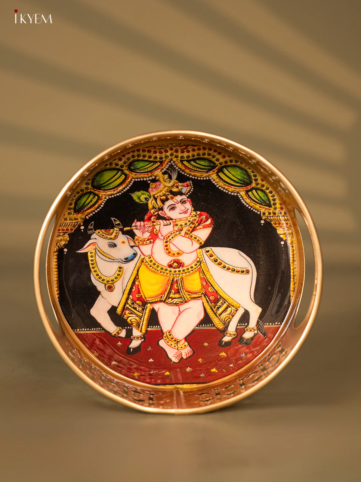 Metal  Digital Tray- Krishna With Cow - 6 Inches - KH05180