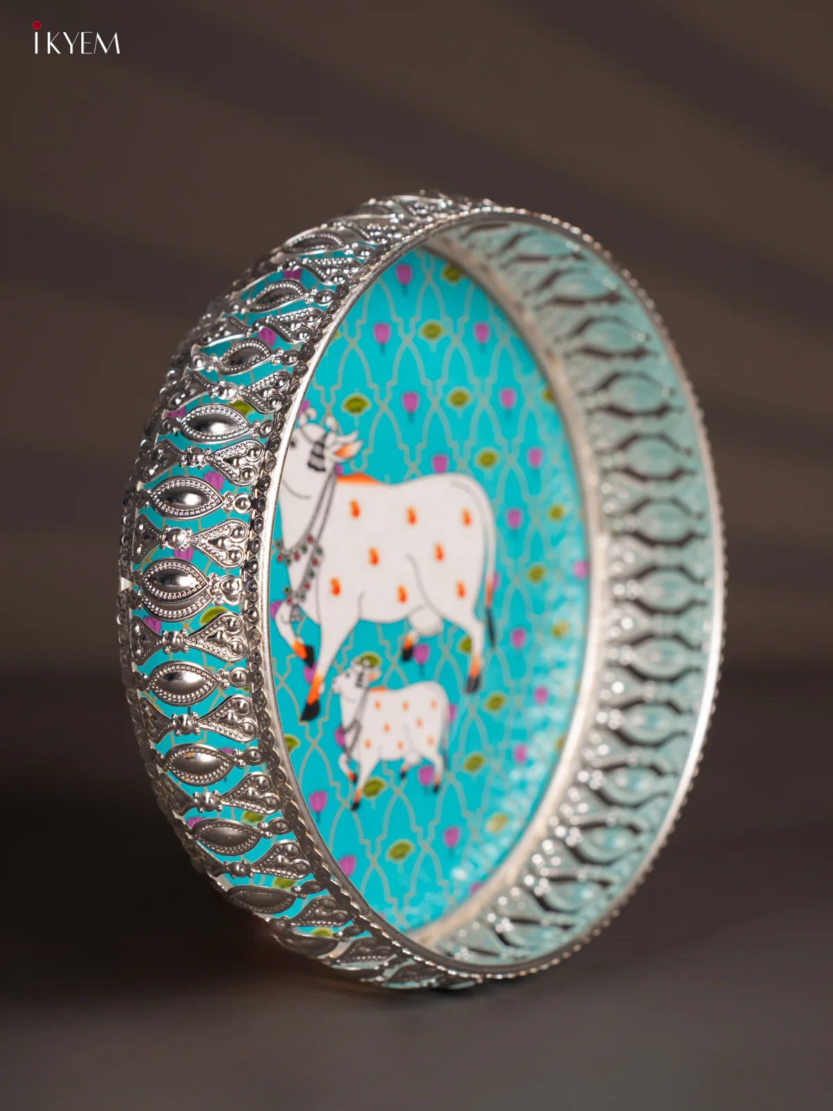 Digital Printed German Silver Tray - Cow & calf Teal Green - 8 Inches - KH07191 - Image 2