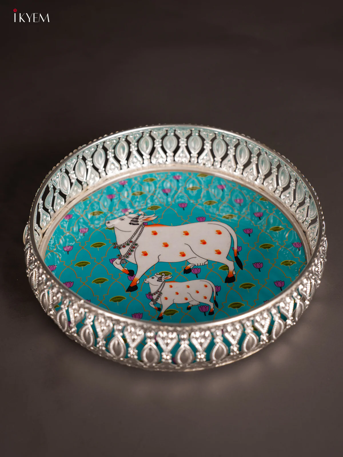 Digital Printed German Silver Tray - Cow & calf Teal Green - 8 Inches - KH07191 - Image 4