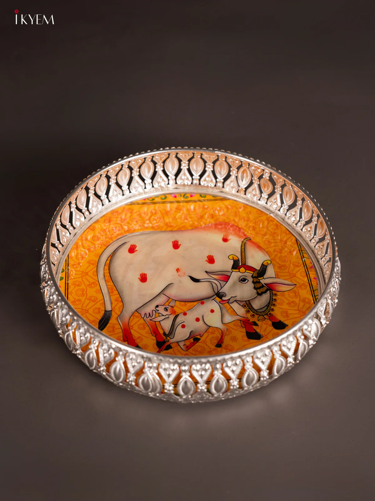 Digital Printed German Silver Tray - Cow & calf Orange - 8 Inches - KH07194 - Image 4