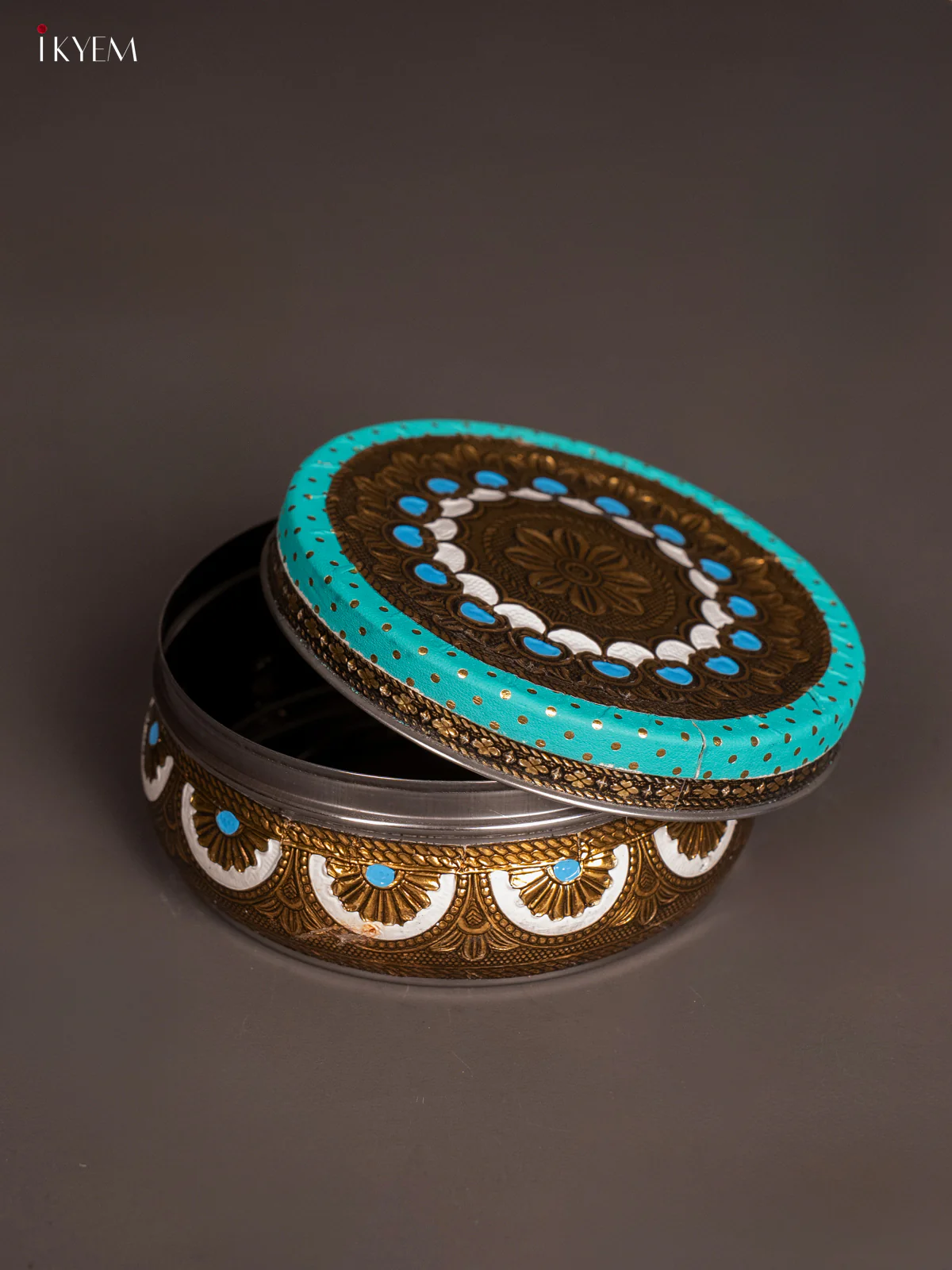 Oxidised Blue colour steel box With Meenakari Design - KH09121 - Image 3