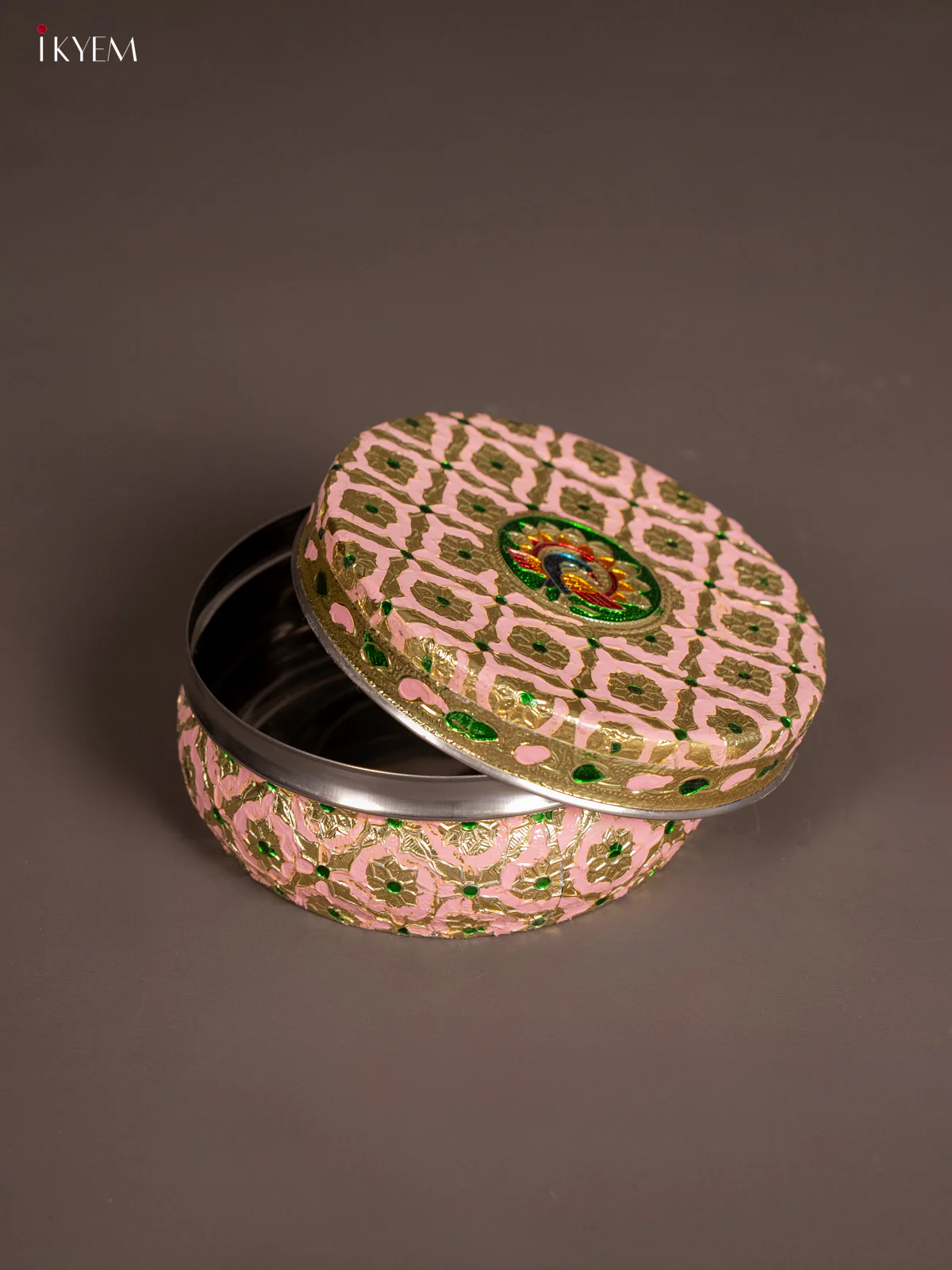 Oxidised Pink colour steel box With Meenakari Design - KH09130 - Image 3