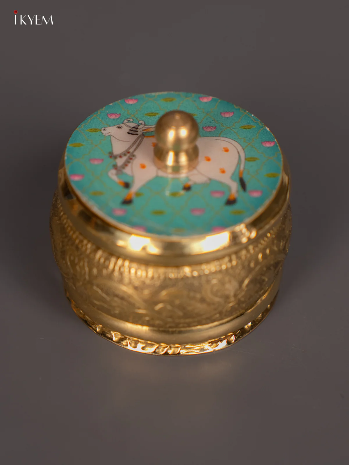 Brass Cow digital Printed Kumkum Holder - Teal - (1.5×1.5) Inch - KH12112