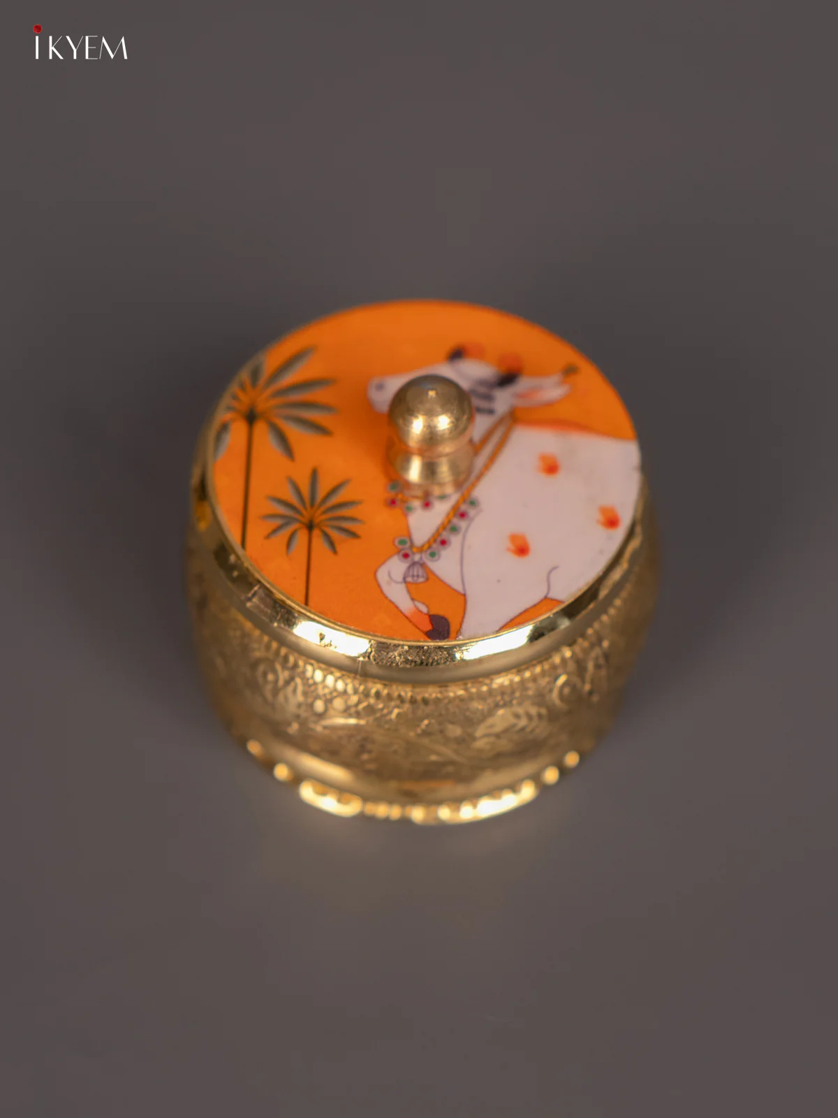 Brass Cow digital Printed Kumkum Holder - Yellow - (1.5×1.5) Inch - KH12113