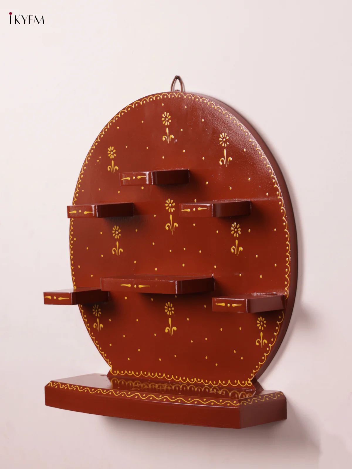 Wooden Hand Painted Round Wall Shelf - 16 Inches - Coffee Brown - KH12119 - Image 2