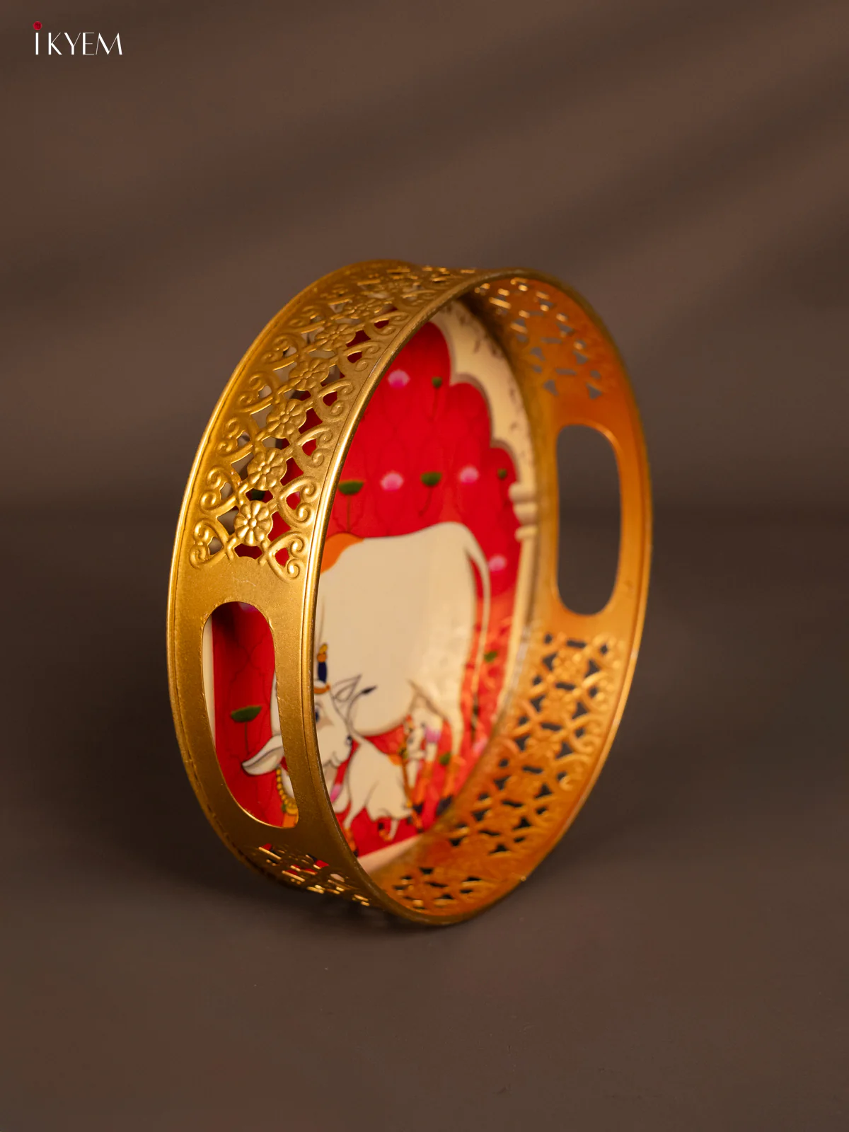 Digital printed Round Metal Tray Cow & Calf - Red - 8 Inches - KH13112 - Image 2