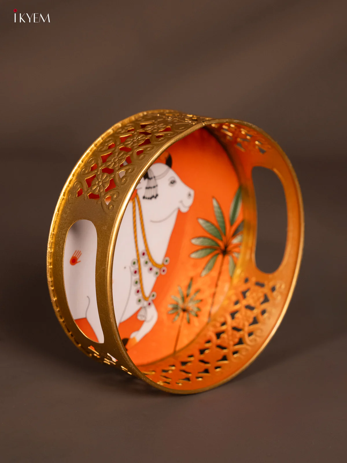 Digital printed Round Metal Tray Cow - Orange - 6 Inches - KH13118 - Image 2