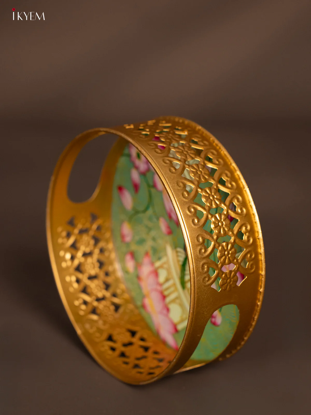 Digital printed Round Metal Tray Peacock & Lotus - Green - 6 Inches - KH13120 - Image 4