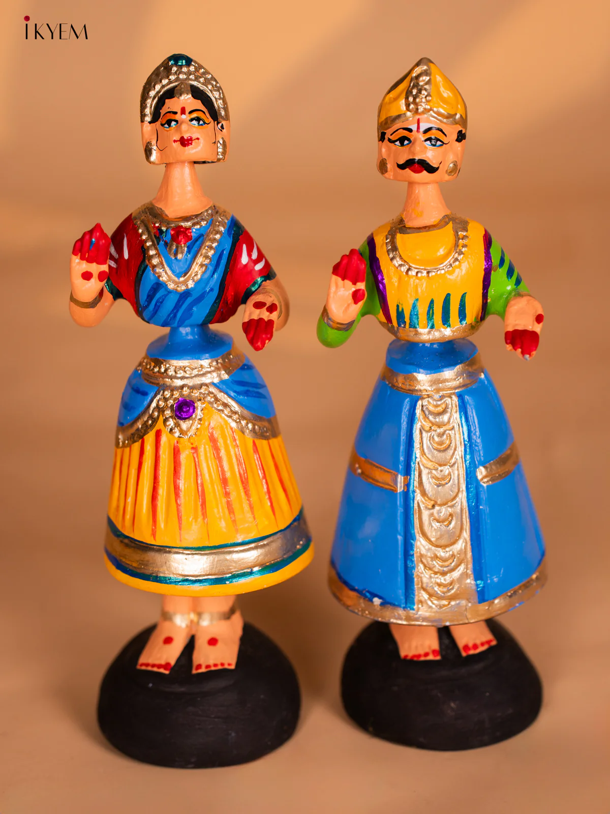 Thanjavur Dancing Doll - Couples - 9 Inches - Blue & Yellow - KH13123