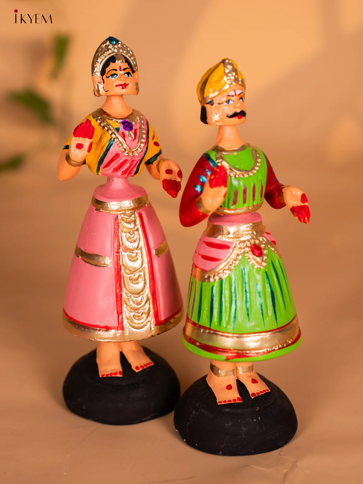 Thanjavur Dancing Doll - Couples - 9 Inches - Pink & Green - KH13125 - Image 5