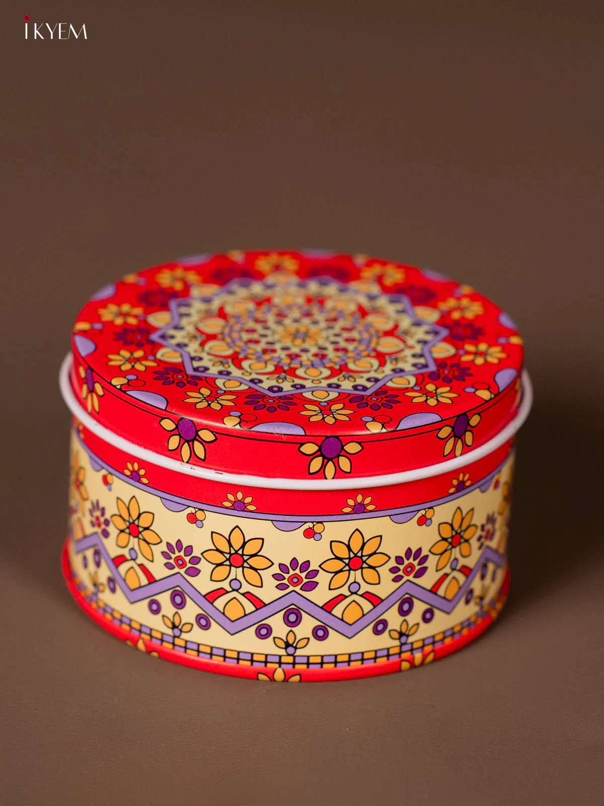 Round Decorative Tin Box - Multicolour - KH14134