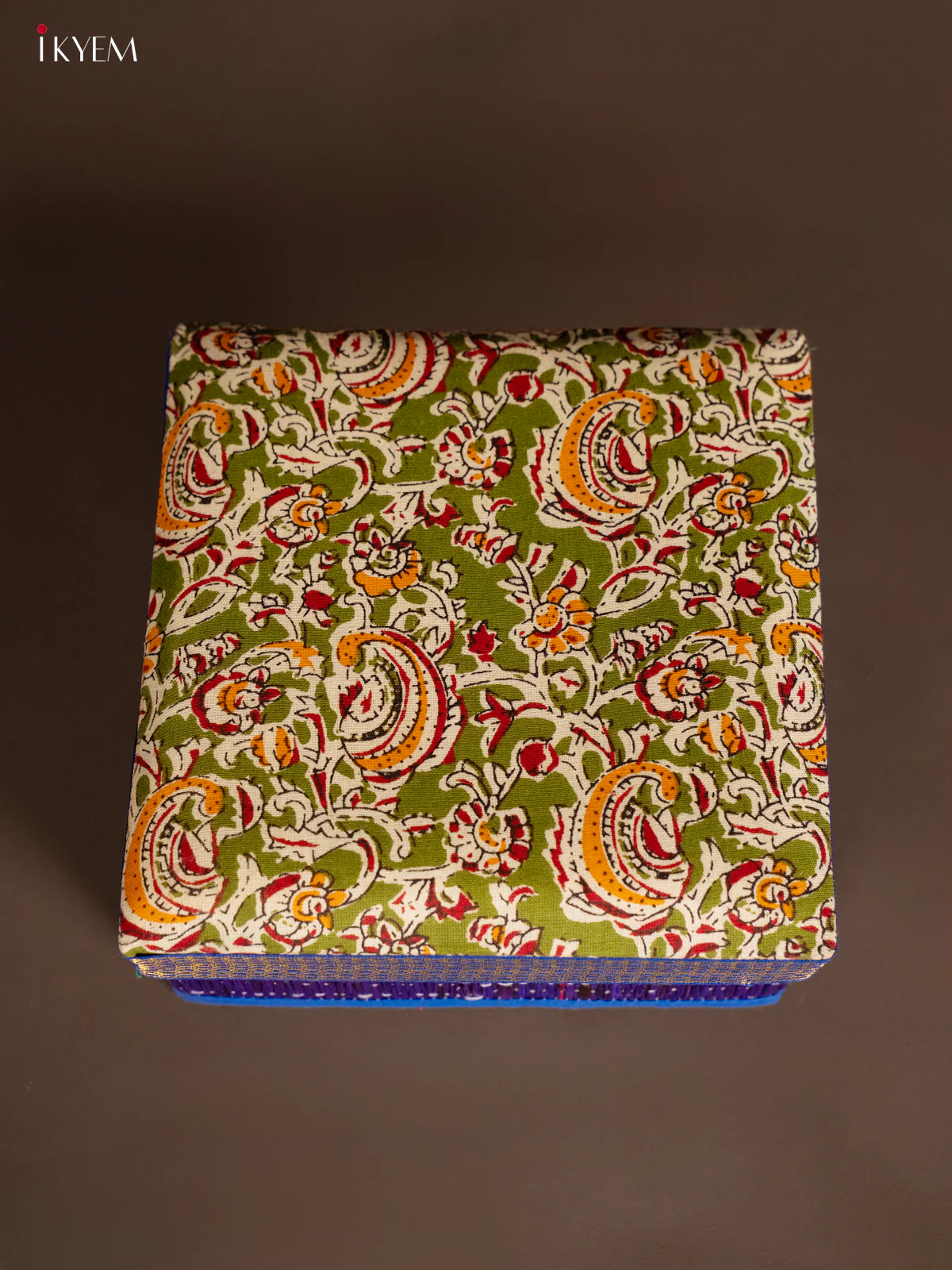 Korai Kalamkari square box - Blue with Green - KH14150 - Image 2