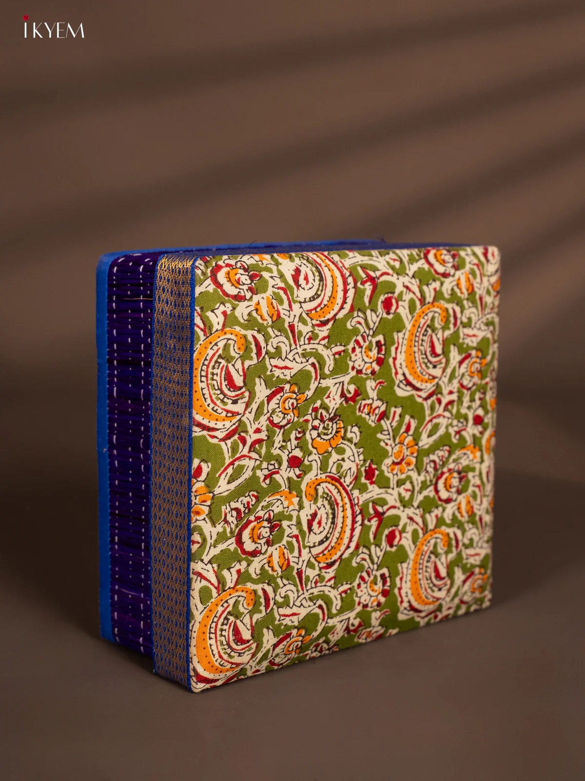Korai Kalamkari square box - Blue with Green - KH14150 - Image 4