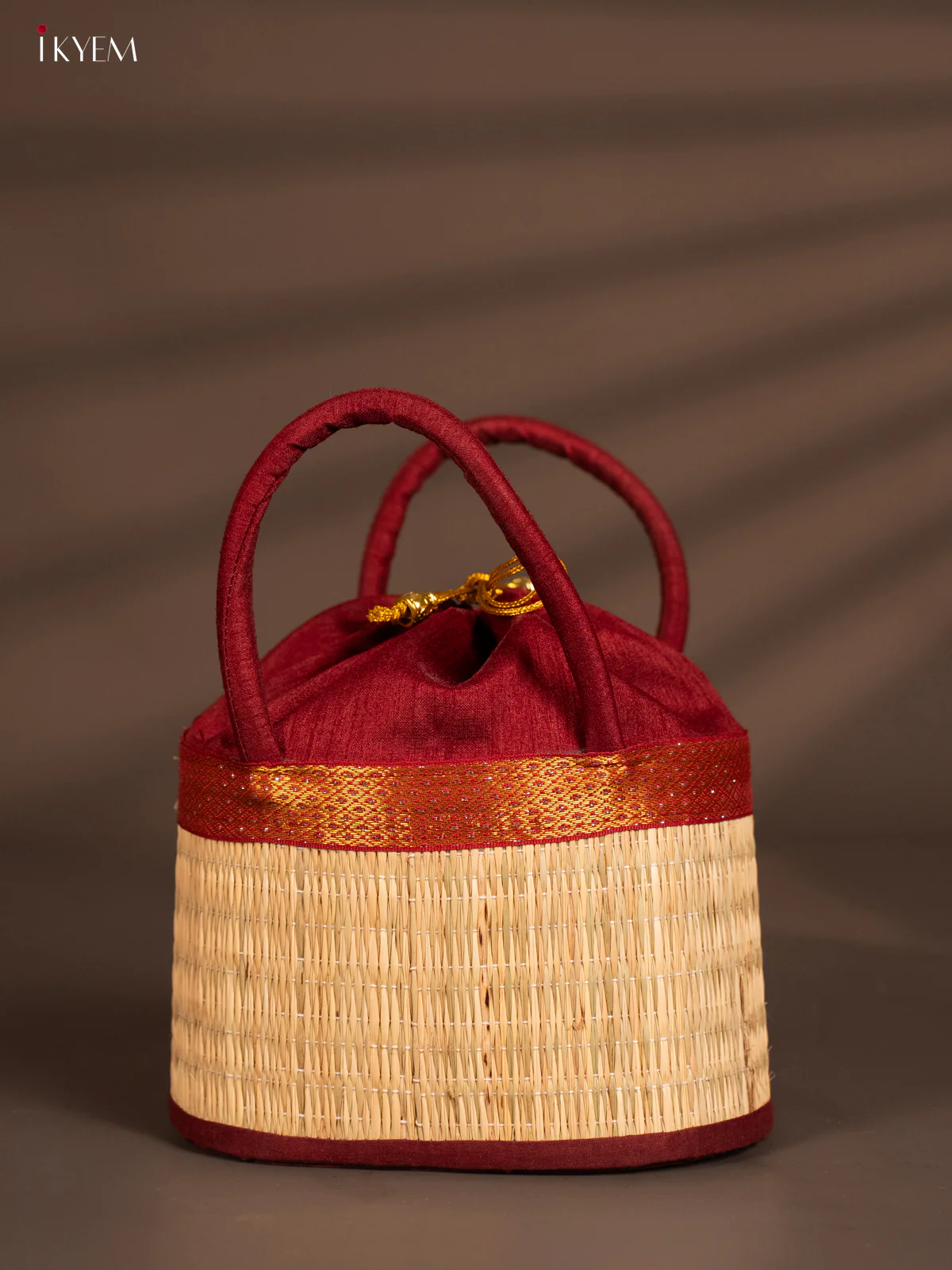 Maroon Korai Stackable Basket with Potli - 5 Inch - KH14172