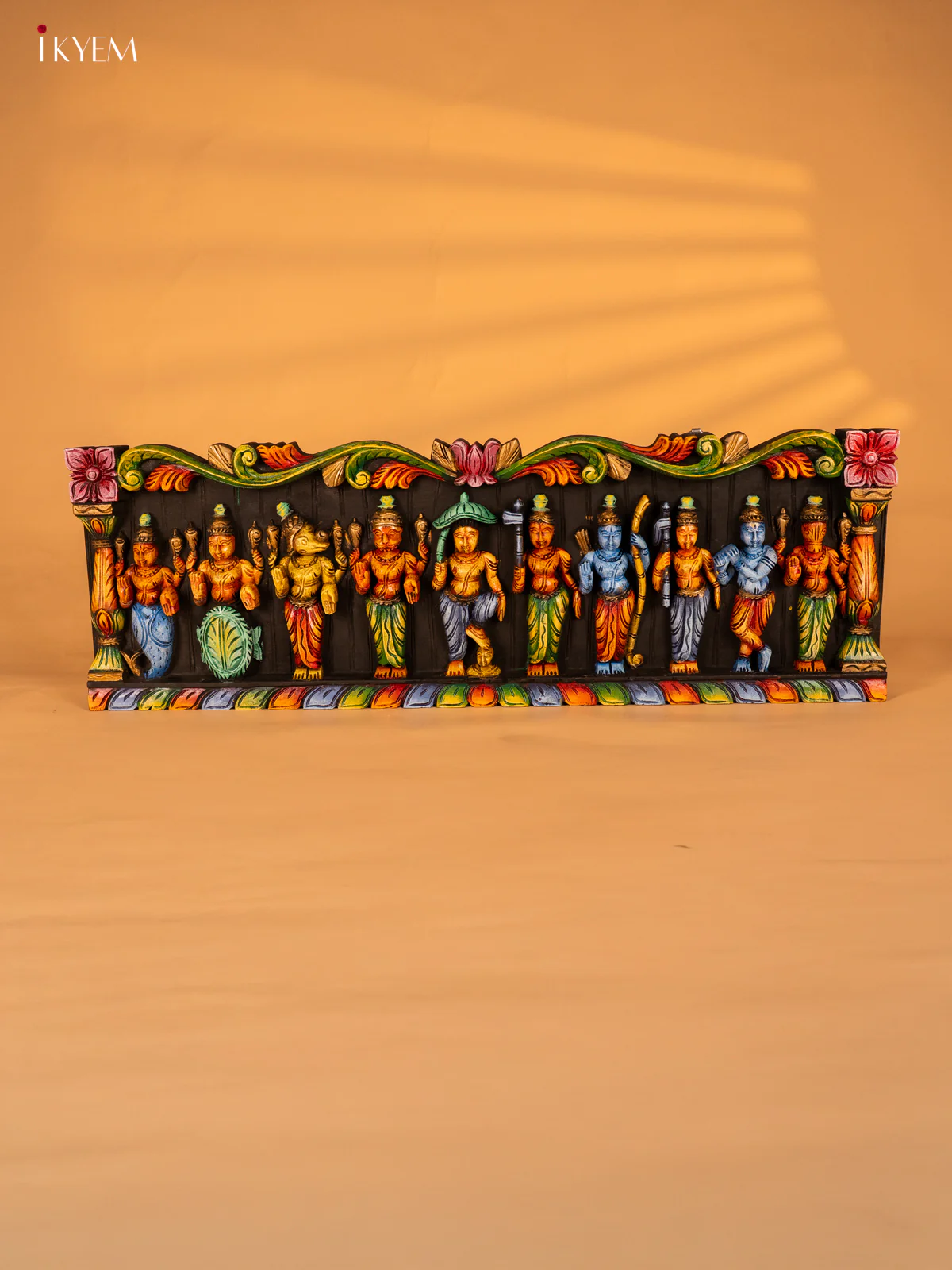 Wooden Hand Painted Carved Dasavatharam Panel - KH14173