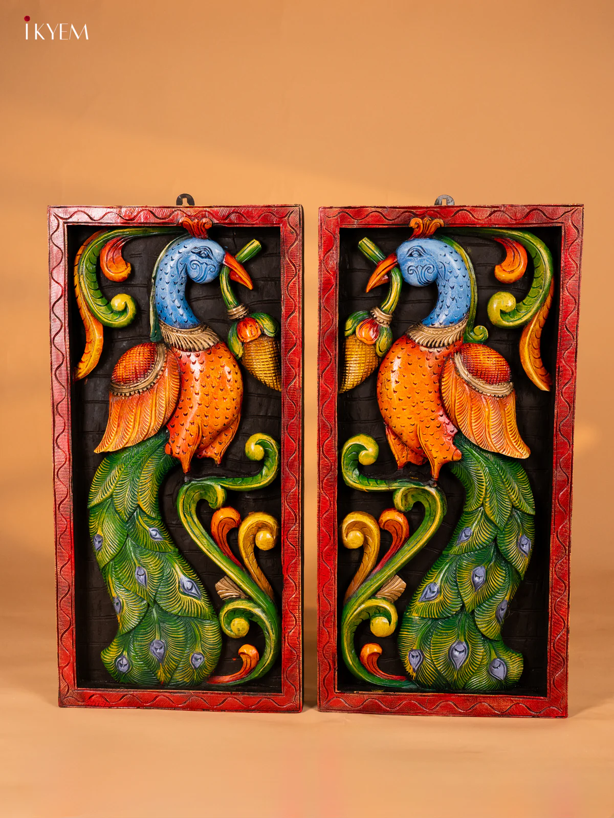 Wooden Hand Painted Carved Peacock Frame Set - KH14177