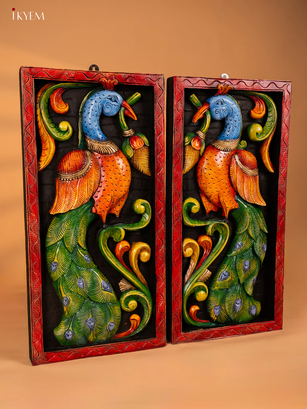 Wooden Hand Painted Carved Peacock Frame Set - KH14177 - Image 4