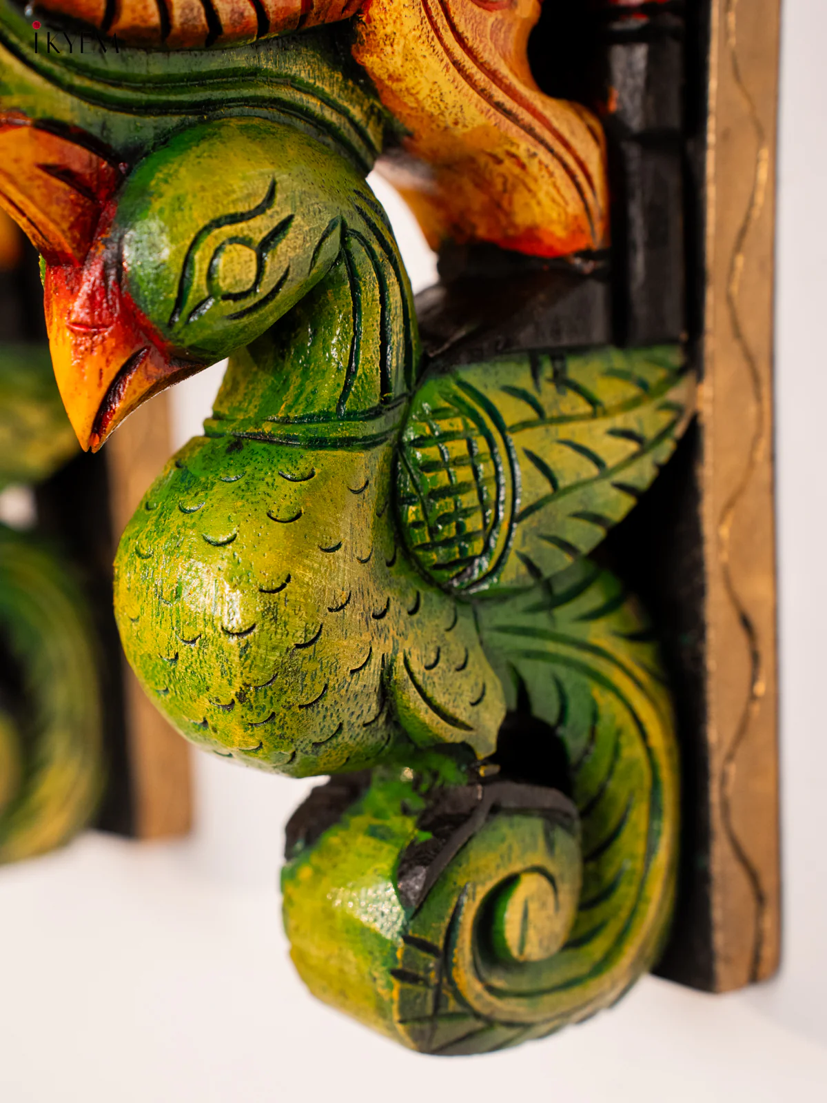 Wooden Hand Painted Carved Wall Bracket set Yali - Horse with parrot - 18 Inches - KH14180 - Image 3