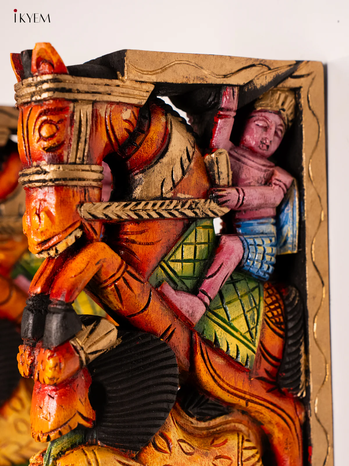 Wooden Hand Painted Carved Wall Bracket set Yali - Horse with parrot - 18 Inches - KH14180 - Image 4