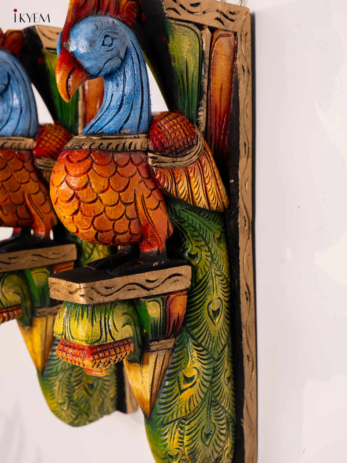 Wooden Hand Painted Carved Wall Bracket set - Peacock - 18 Inches - KH14181 - Image 4