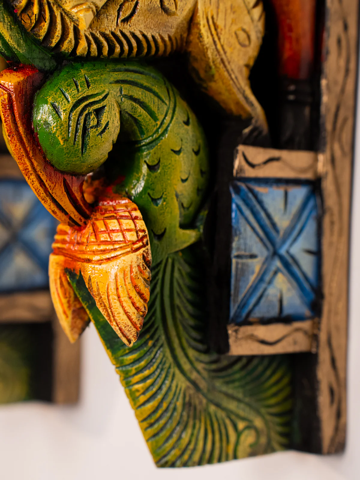 Wooden Hand Painted Carved Wall Bracket set Yali with Horse - 18 Inches - KH14182 - Image 2