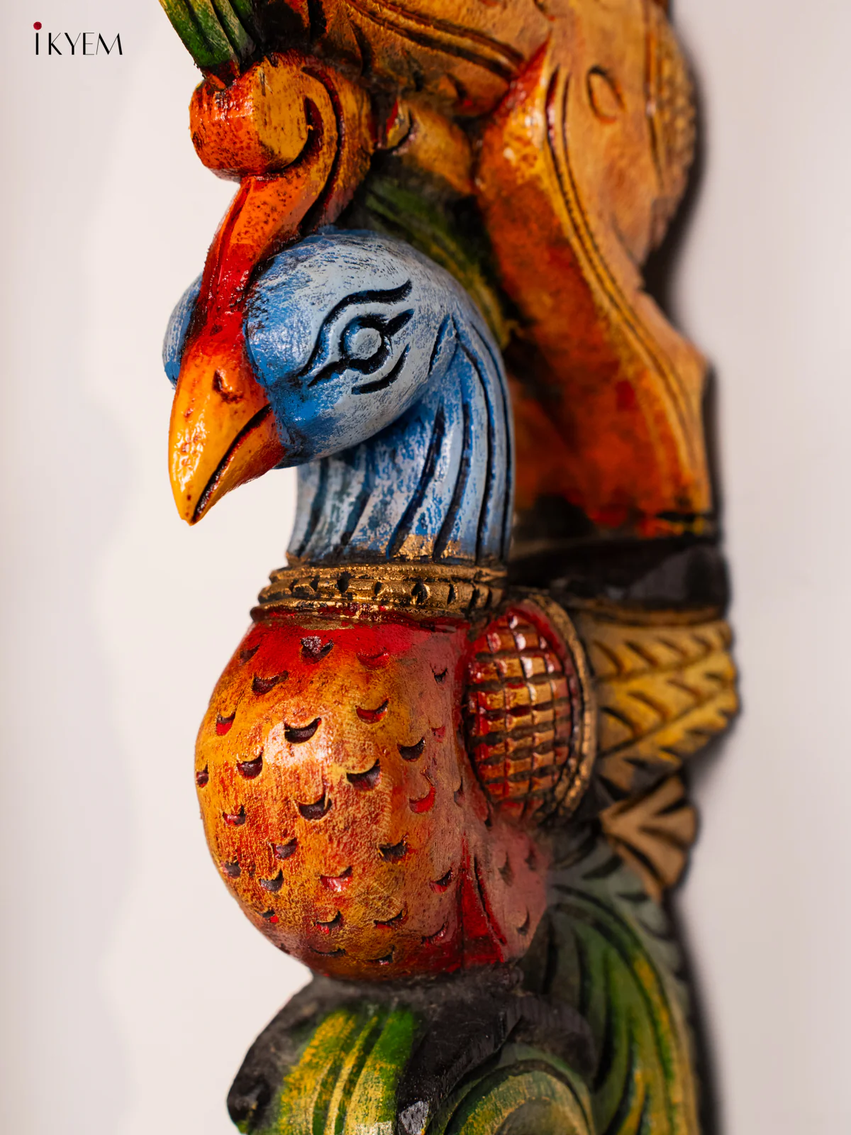 Wooden Hand Painted Carved Wall Bracket set Yali with Parrot - 18 Inches - KH14183 - Image 4