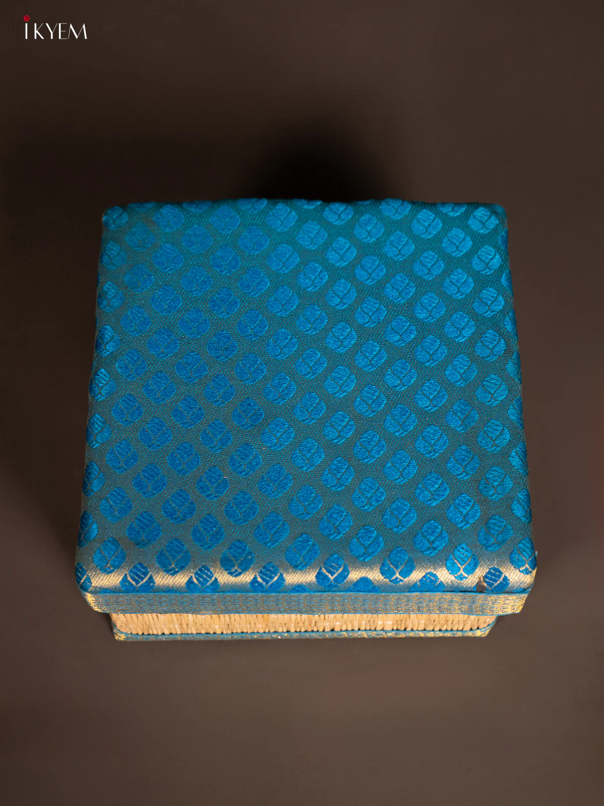 Square Korai Box with Banarasi Fabric Top - Sky Blue - KH14189