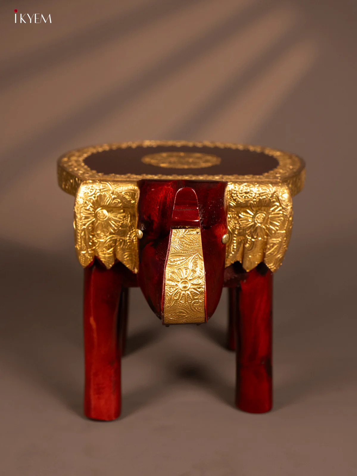 Wooden Brass Fitted elephant stool - 8 Inches - KH16112