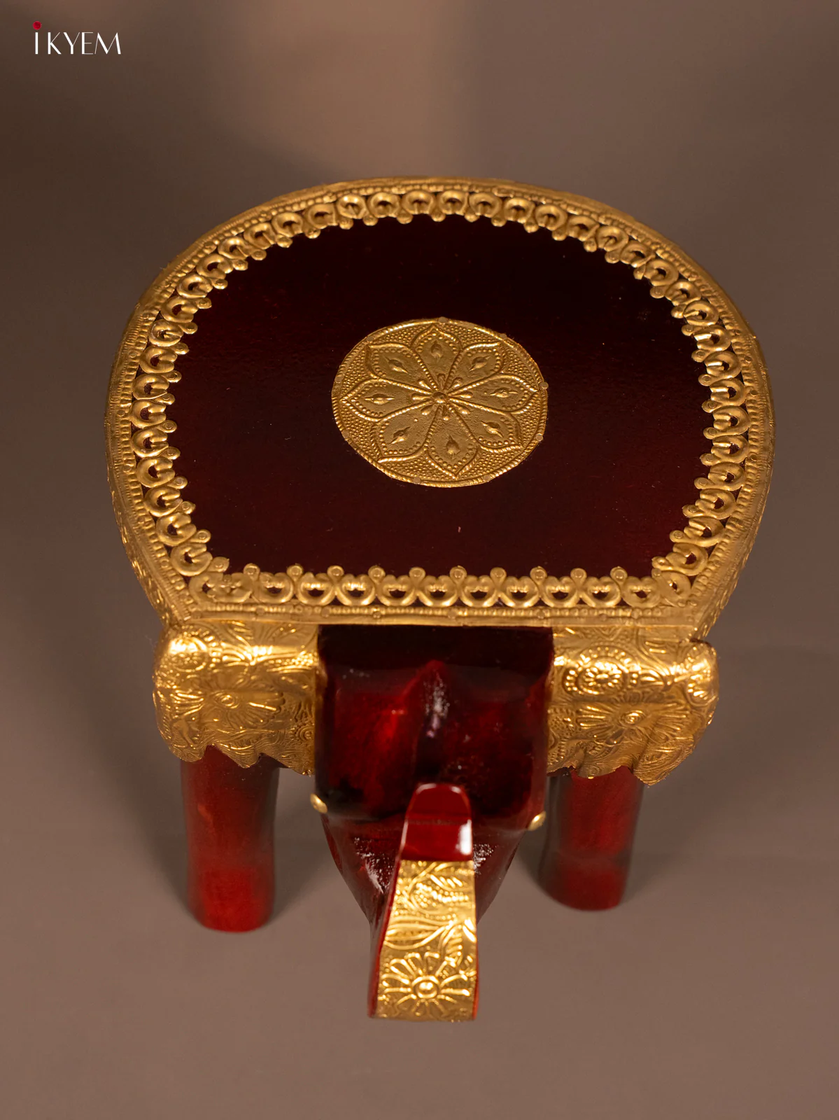 Wooden Brass Fitted elephant stool - 8 Inches - KH16112 - Image 3