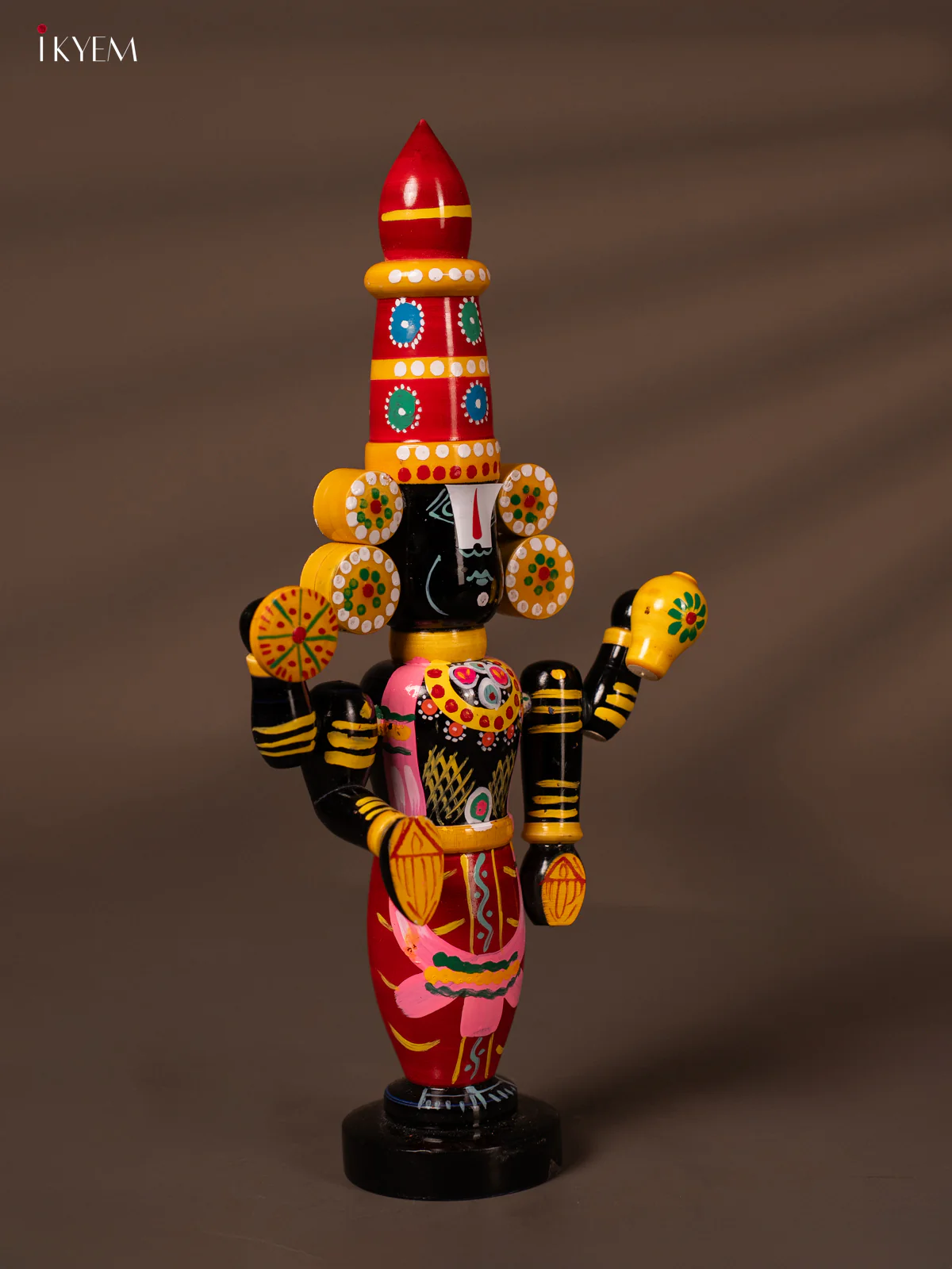 Wooden Kondapalli Hand Painted Lord Venkateswara idol - 12.5 Inches - Maroon - KH18123 - Image 2