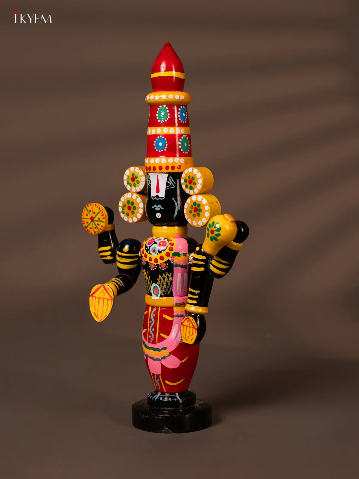 Wooden Kondapalli Hand Painted Lord Venkateswara idol - 12.5 Inches - Maroon - KH18123 - Image 3