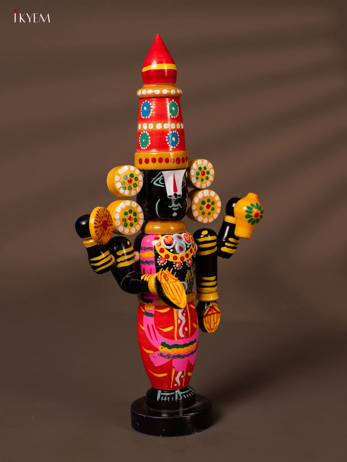 Wooden Kondapalli Hand Painted Lord Venkateswara idol - 12.5 Inches - Orange - KH18124 - Image 2