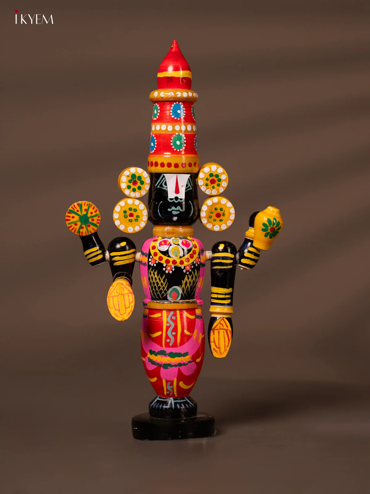 Wooden Kondapalli Hand Painted Lord Venkateswara idol - 12 Inches - Orange - KH18125