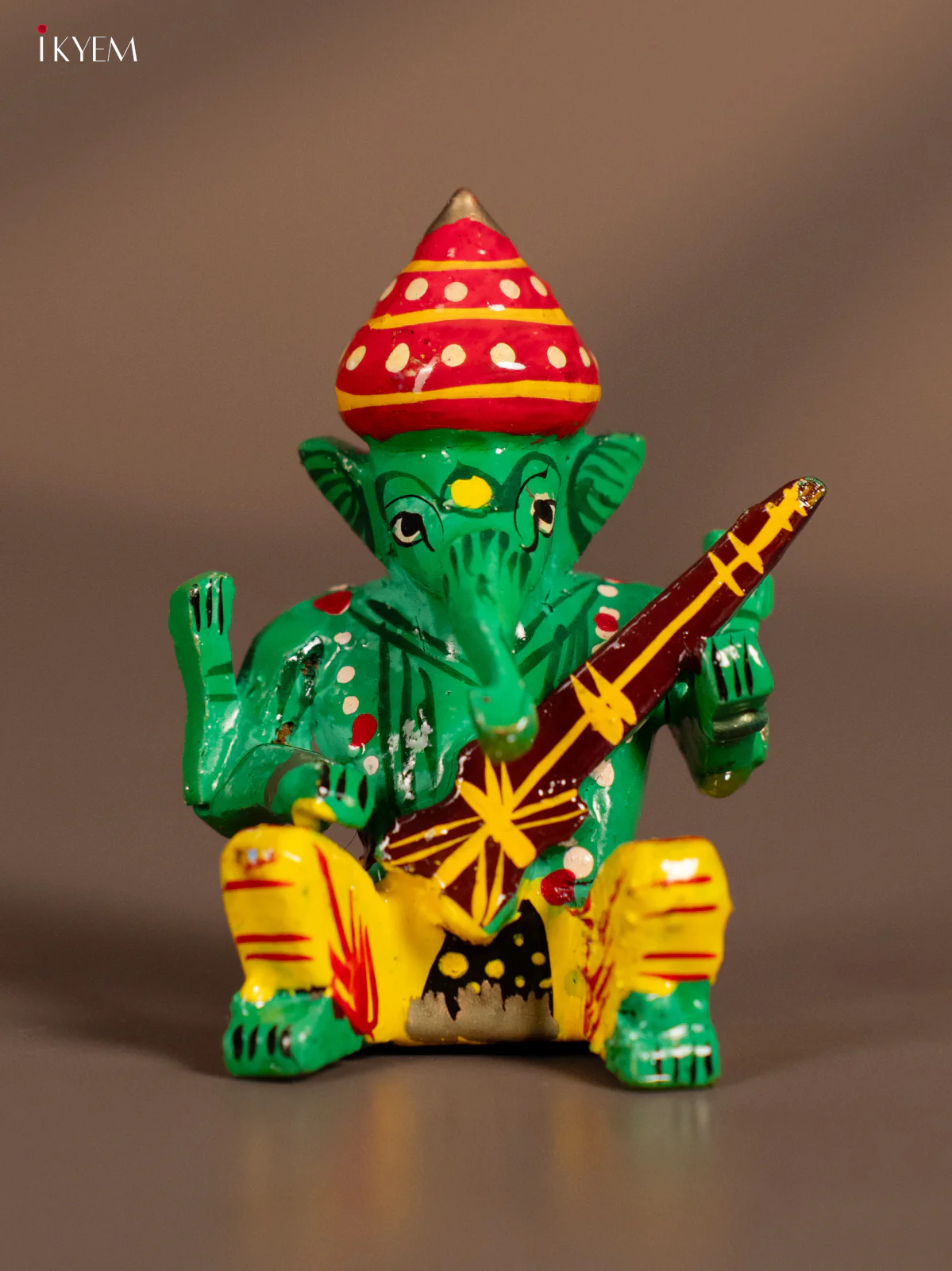 Wooden Kondapalli Hand Painted Set of 6 Small Sitting Musical Ganesh - Image 6