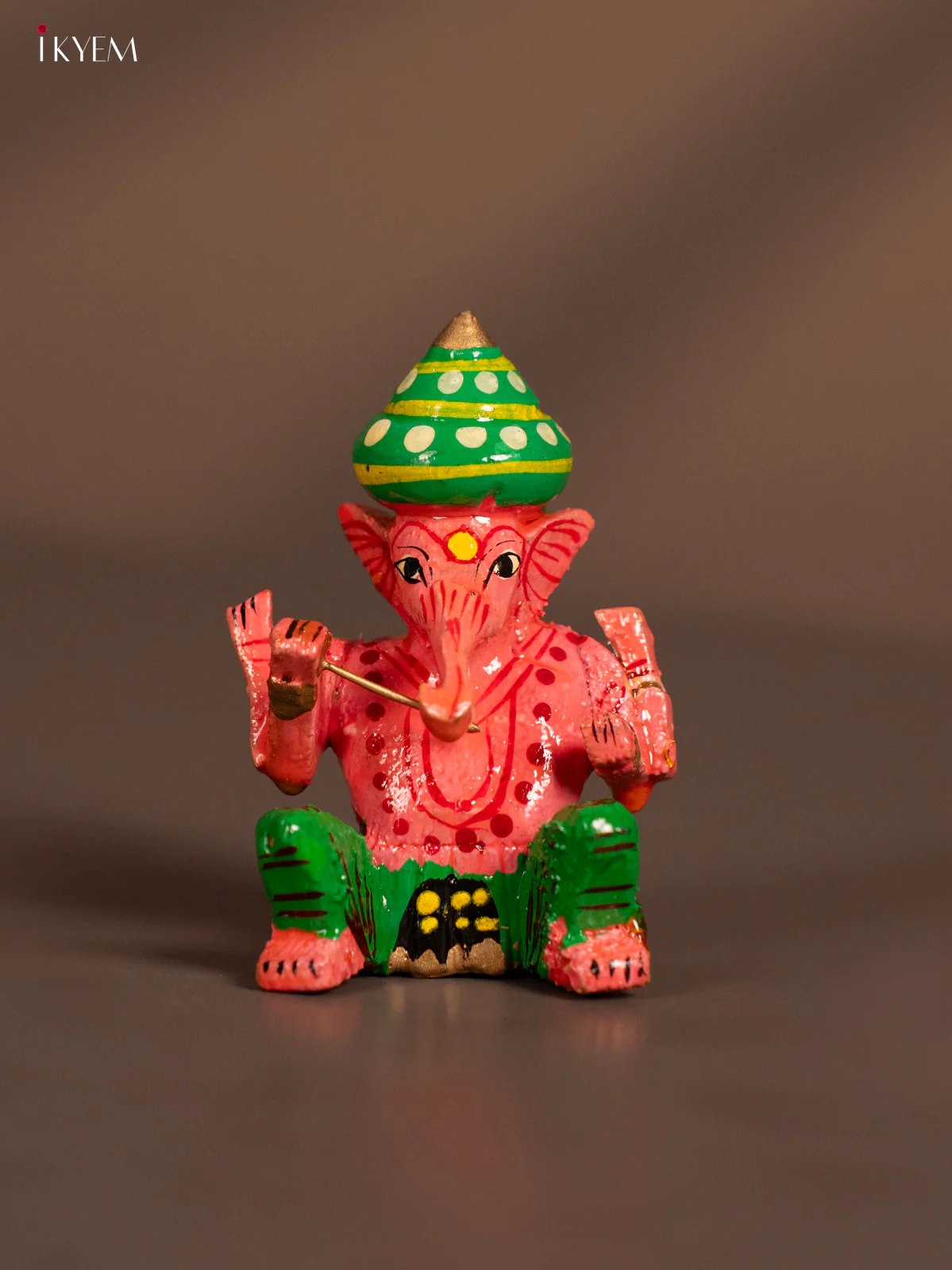 Wooden Kondapalli Hand Painted Set of 6 Small Sitting Musical Ganesh - KH18133 - Image 2